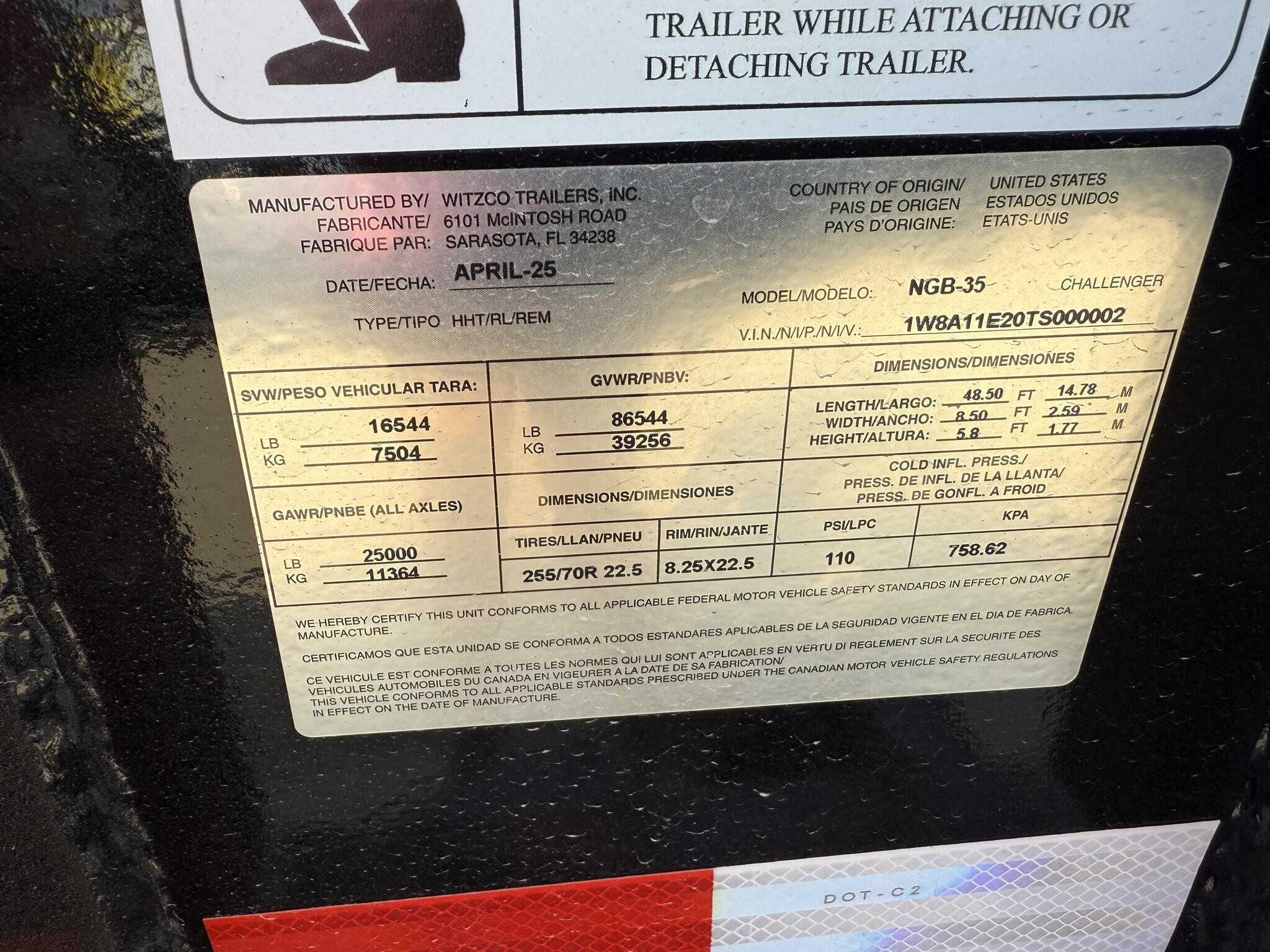 2026 Witzco ngb-35/ 26 ft well/ air ride