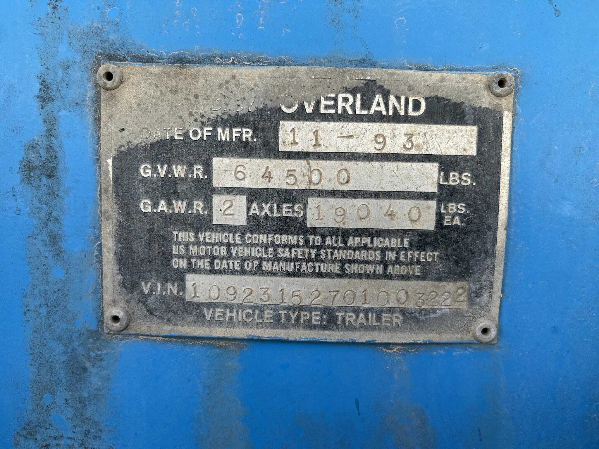 1993 Overland 5460 gallon tank