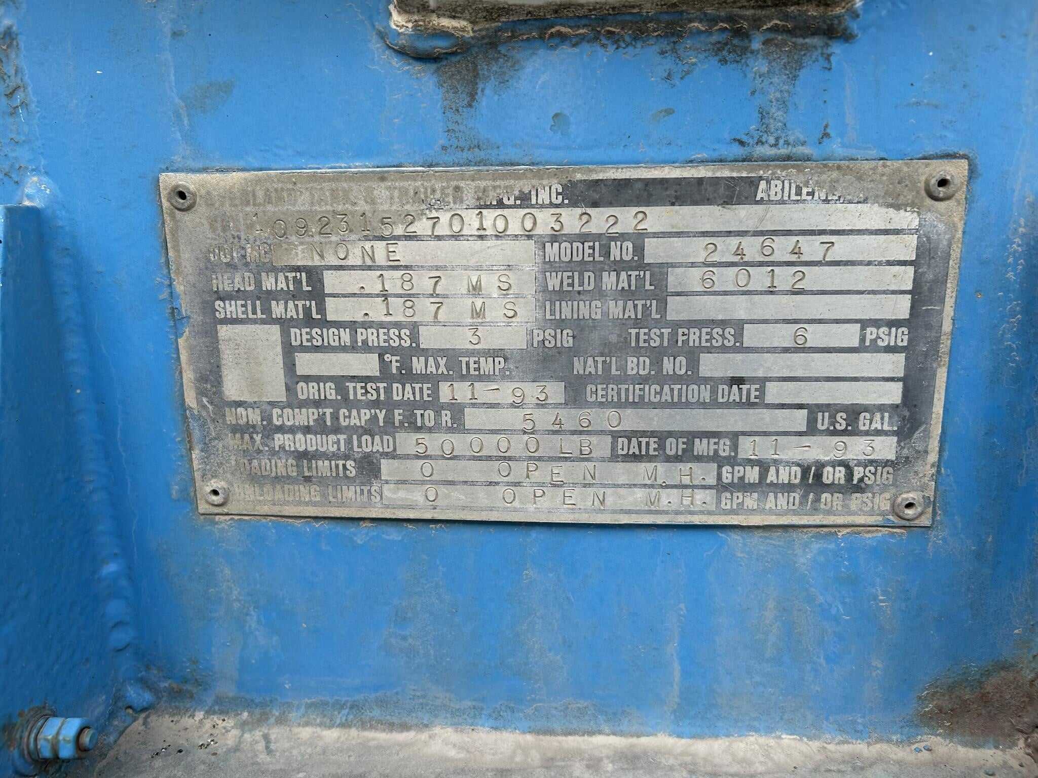 1993 Overland 5460 gallon tank