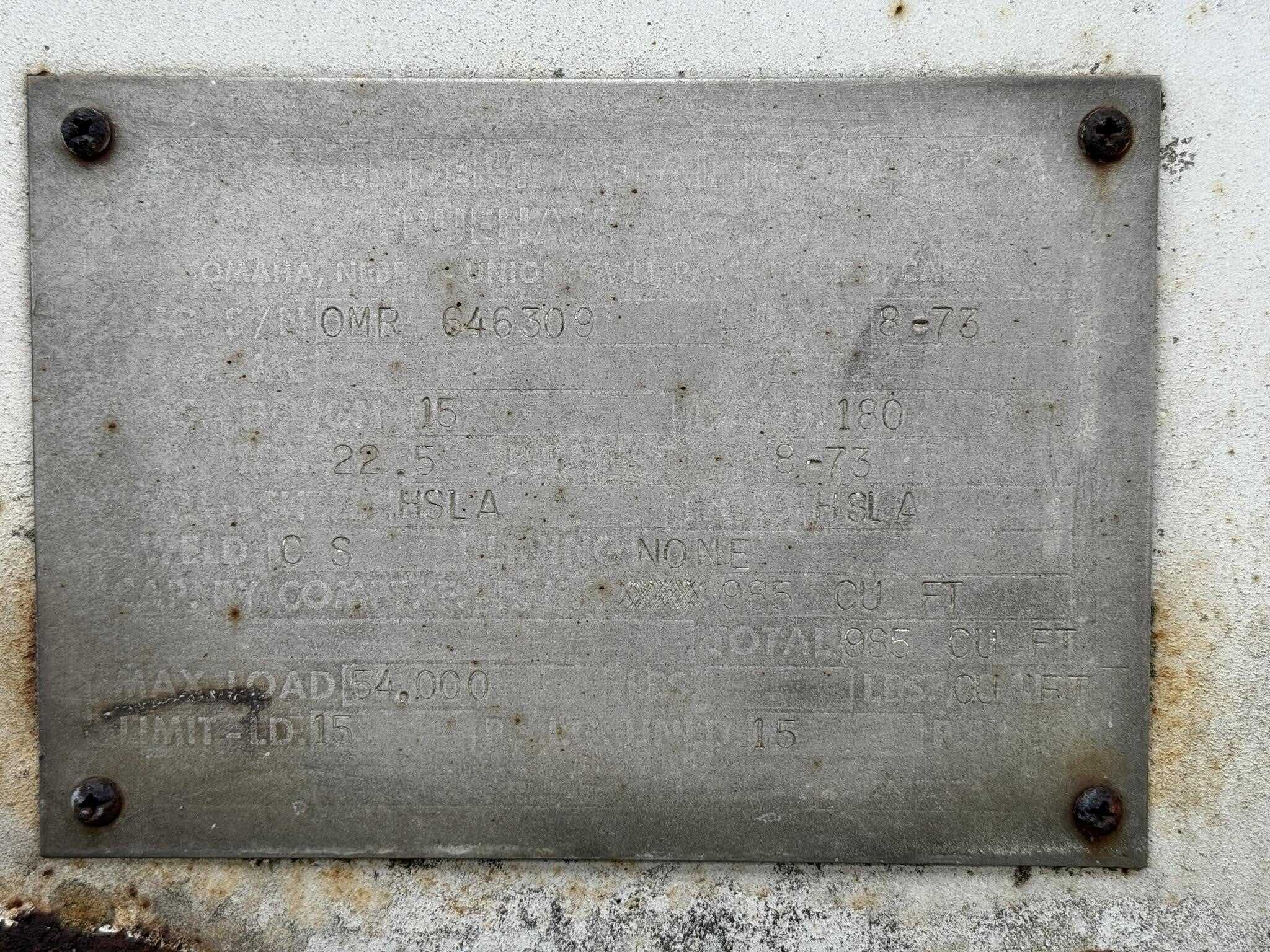 1973 Fruehauf 1050 cube tank