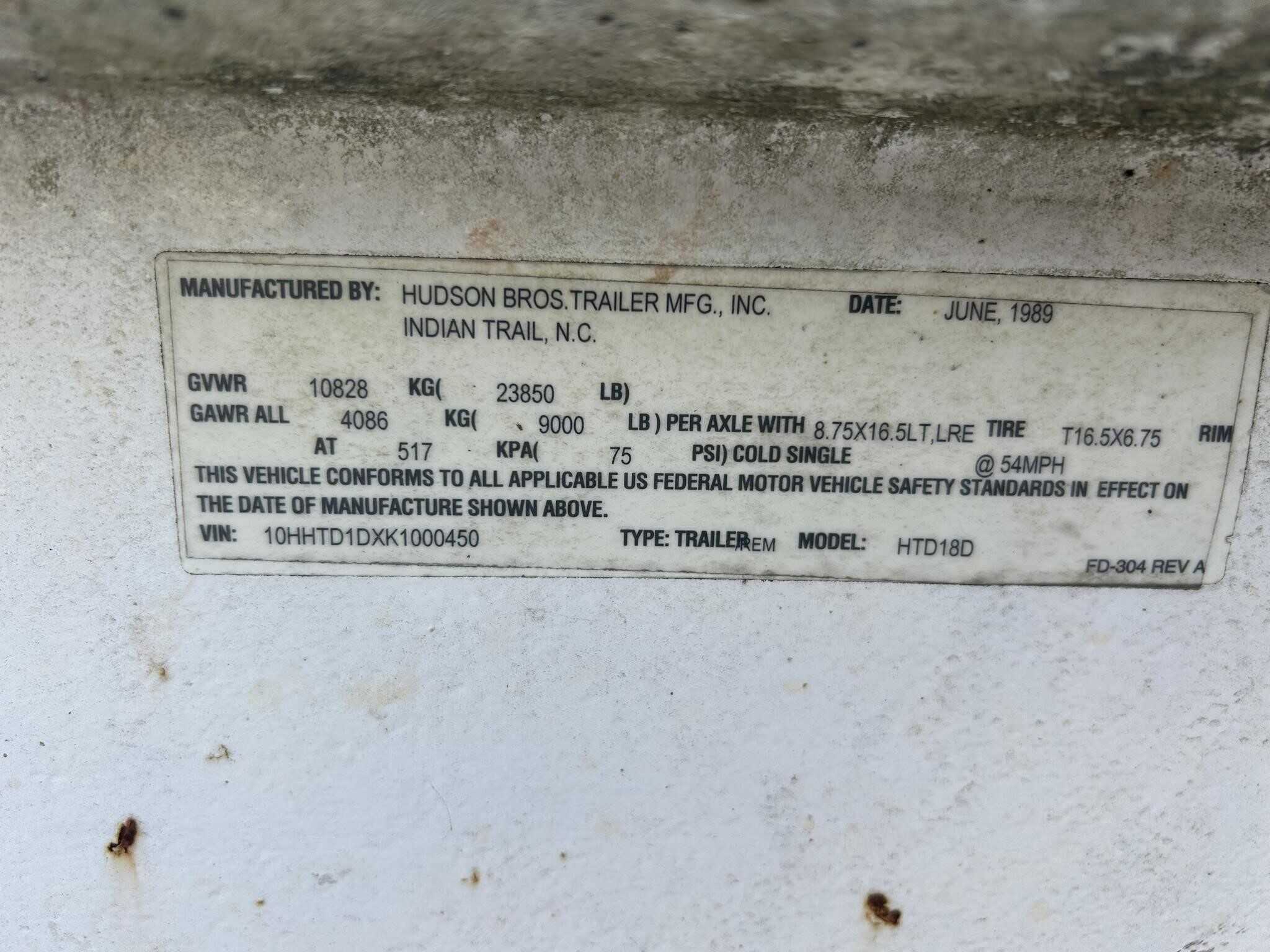 1989 Hudson 10 ton pintle