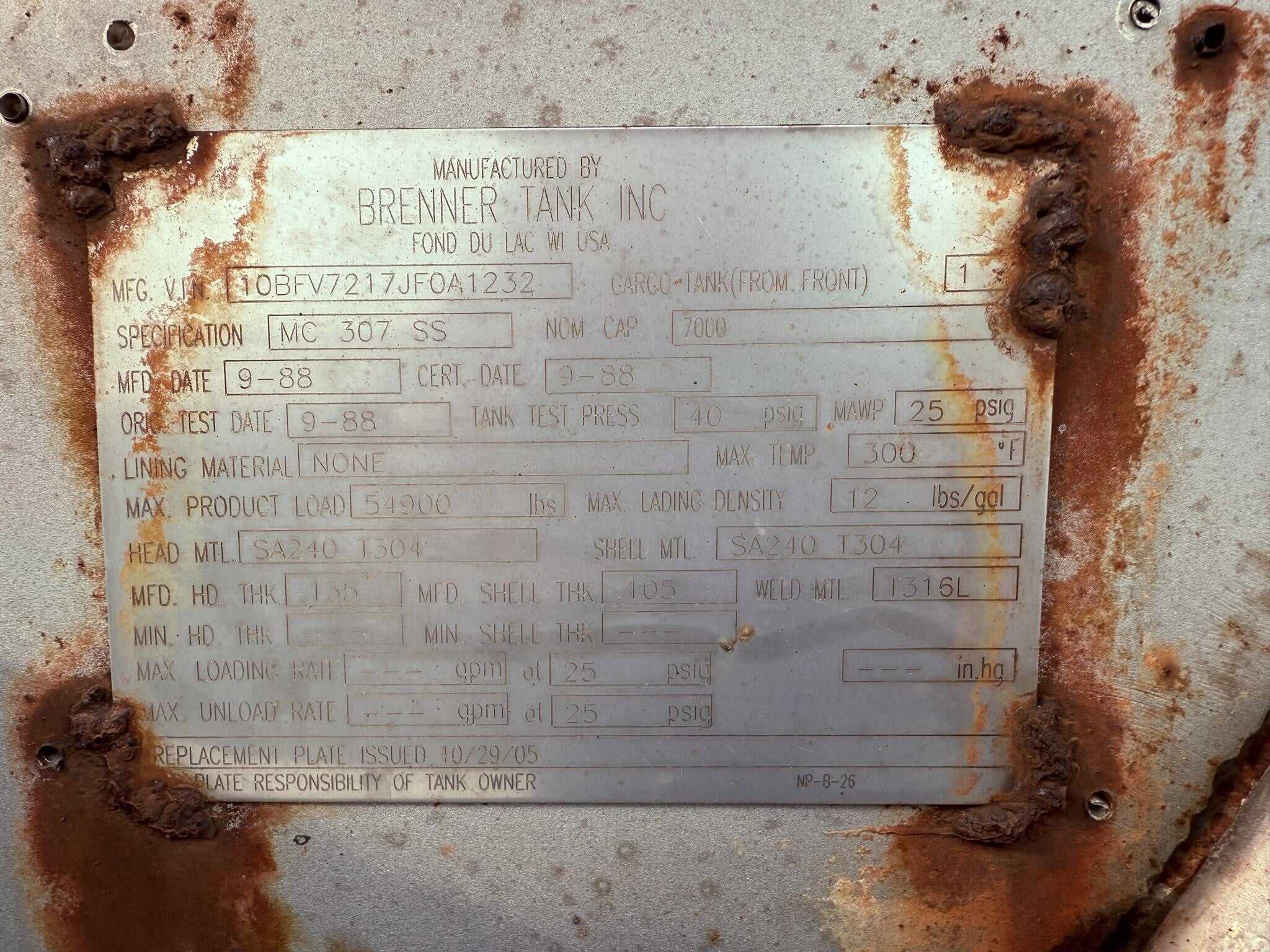 1988 Brenner 7000 gal