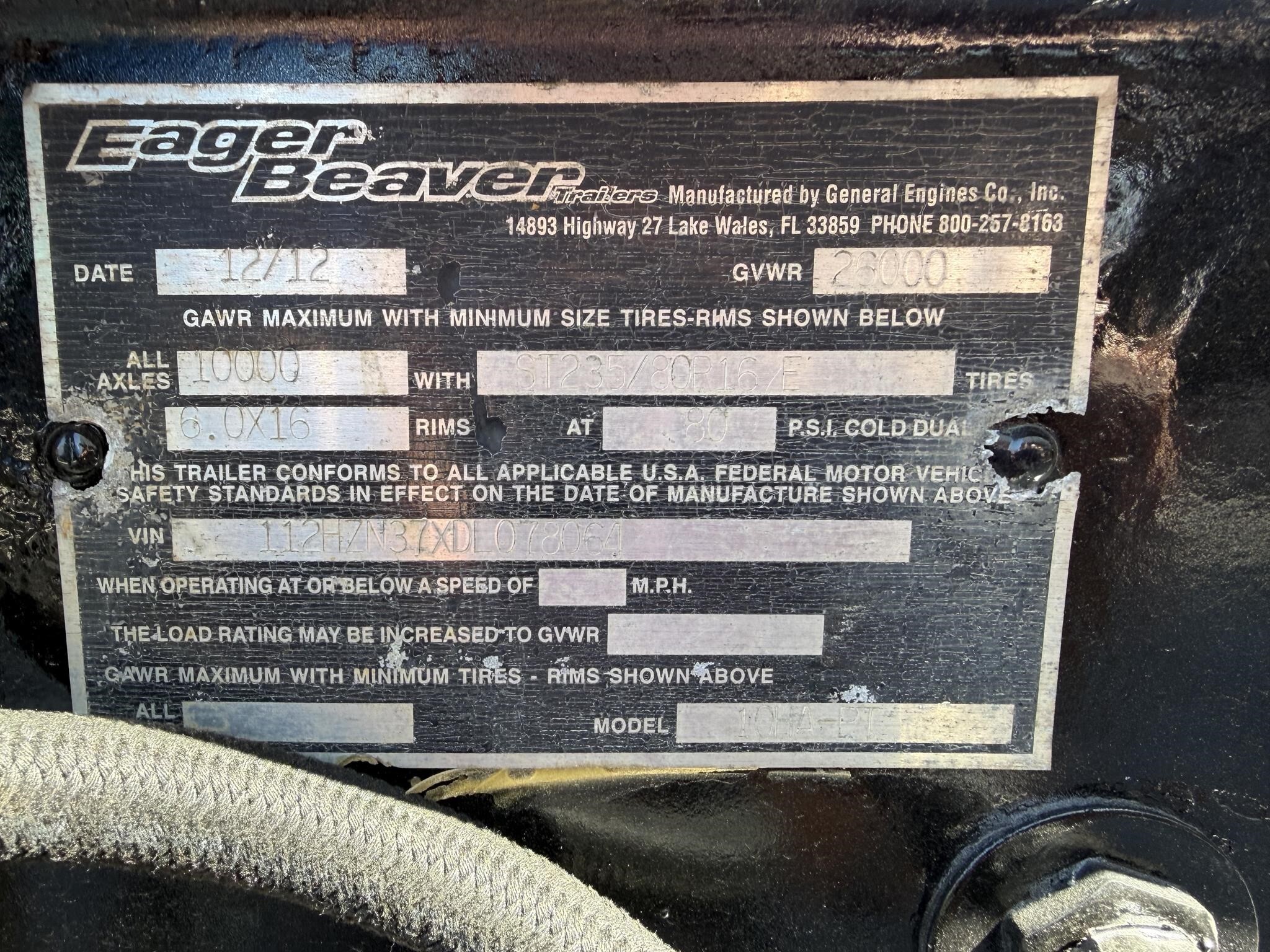 2013 Eager Beaver 10 ton pintle